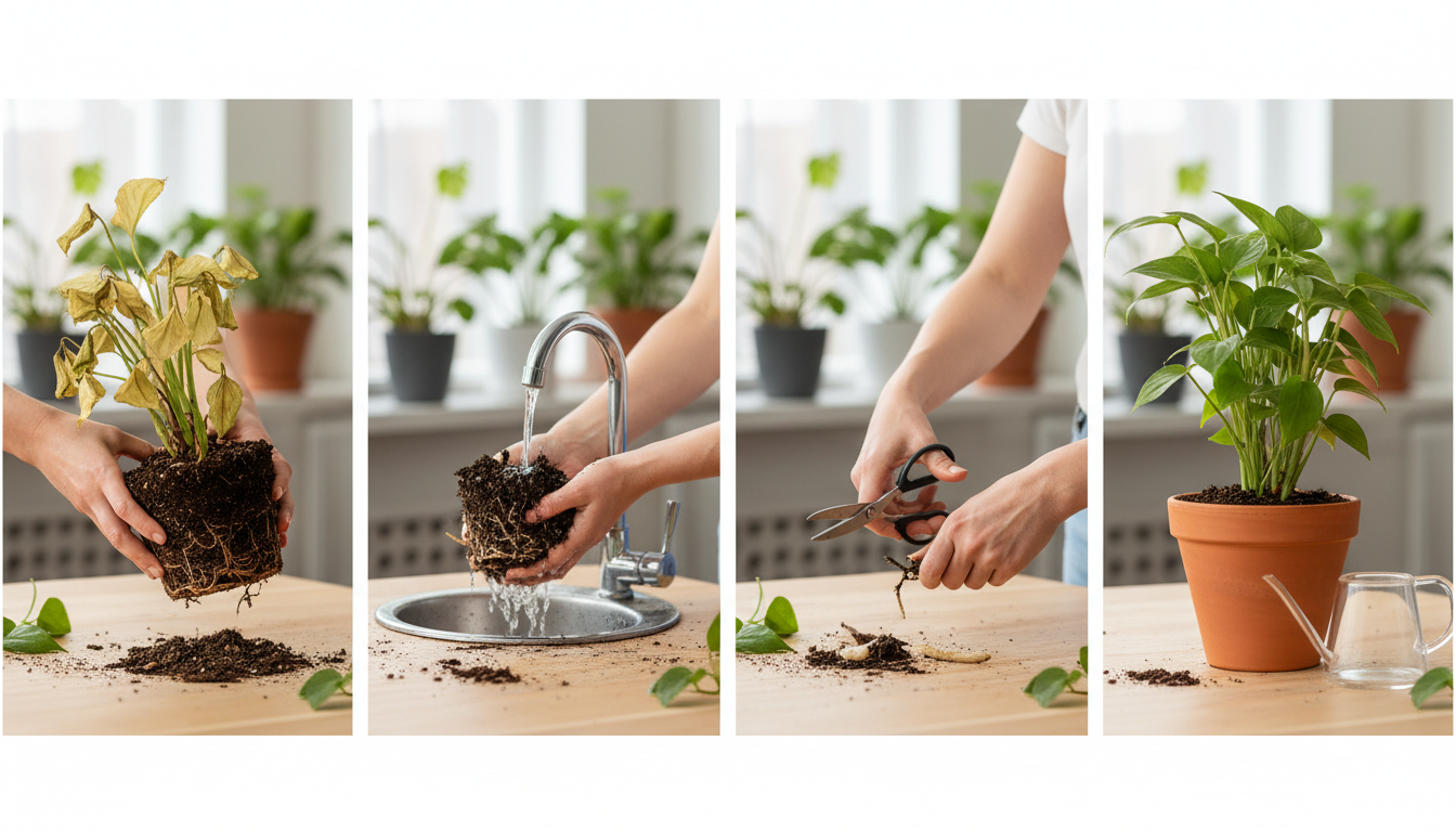 Illustration : Étapes pour traiter la pourriture des racines
